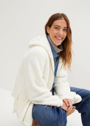 Bonprix Fleecejacke BONPRIX, Damen, Gr. 56/58 (XXXL), weiss (wollwei&szlig;), Fleece, Obermaterial: 100% Polyester, unifarben, A-Linie Po-bedeckend, Rundhals, Jacke