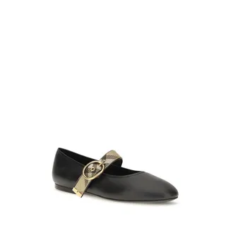 Burberry Womens Black Calf Leather Bos Taurus Ballet Flats