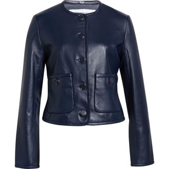 Veronica Beard Andrea Lambskin Leather Jacket in Navy at Nordstrom, Size 10