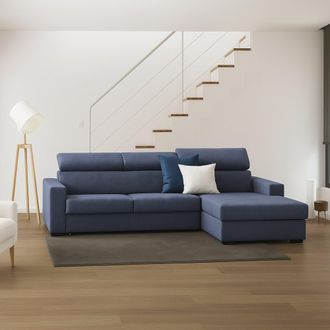 Dmora Sof&aacute; Fijo Dgritt, Sof&aacute; De Esquina, 100% Made In Italy, Sof&aacute; De Sal&oacute;n Con Chaise Longue, En Tela Acolchada - Pen&iacute;nsula Contenedor Derecho, Con Reposabr
