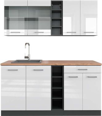 Vicco Cocina Vers&aacute;til R-line, Blanco Brillo/antracita, 160 Cm, Et Roble
