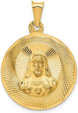 Diamond2Deal 14k Yellow Gold Diamond-cut Large Solid Sagrado Corazon de Jesus Round Pendant