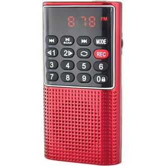 OEM Radio Fm Recargable De Bolsillo, Lector De Tarjeta Micro Sd, 3w Rms, Conector Para Auriculares - Rojo-crezuo