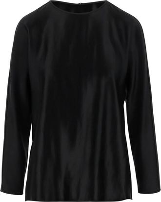 Giorgio Armani Zijden Glanzend Effect Crew Neck Sweater - Dames - Longsleeves - Zwart - M - Tops