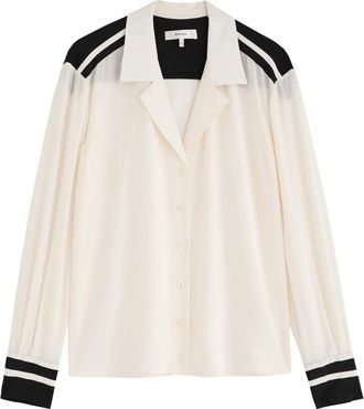 Frame Denim Stripe-trim Silk Shirt - Cream - XS (UK6 / XS)