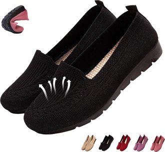 Generic Womens Orthopedic Knit Comfort Loafers -Slip-Resistant Walking Shoes Soft Breathable Lightweight Mesh Walking Shoes Casual Ballet Flats (Black,5.5)