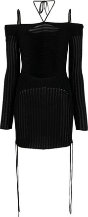 ADĀMO Andrea Adamo Ribbed Knit Mini Jurk - Dames - Korte kleedjes - Zwart - L - Kleedjes
