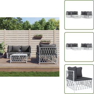 vidaXL The Living Store Set Salotto da Giardino 5 pz con Cuscini in Acciaio Bianco - Tavolo da giardino