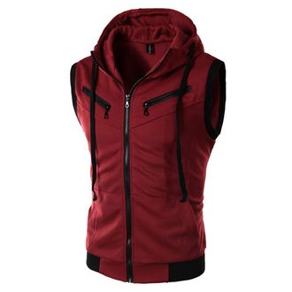 Generic Sleeveless Hoodies for Men,Red Hoodie Zipped Hoodies UK,Mens Zip up Hoody Sweatshirt Mens Tank Top Sport Gym Muscle Shirts Workout Running Hooded with