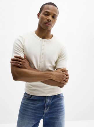 Le 31 Mens Stretch jersey Henley Shirt T-shirt Slim fit