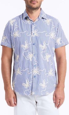 Robert Graham Primrose Cotton Short Sleeve Button-Up Shirt in Blue at Nordstrom, Size Xx-Large
