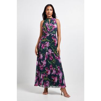 Wallis Petite Floral Print Pleated Maxi Dress in Green at Nordstrom, Size 10P