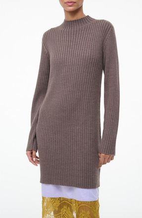Staud Willow Long Sleeve Wool Blend Sweater Dress in Truffle at Nordstrom, Size X-Small