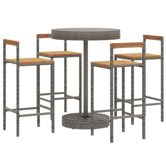 Berkfield Home Beautiful 5 Piece Garden Bar Set Grey Poly Rattan&Solid Wood Acacia