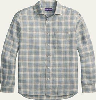 Ralph Lauren Purple Label Mens Twill Plaid Pocket Button-Down Shirt