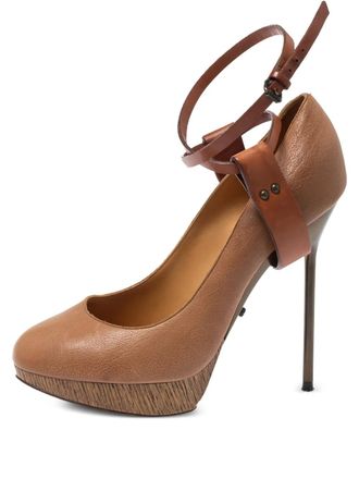Lanvin 2011 125 mm leren pumps met enkelbandje - Bruin