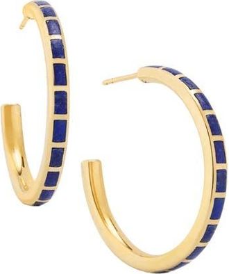 Jan Leslie Dash Hoop Earring Set In Sterling With 18K Gold Overlay in Blue at Nordstrom