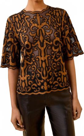 Ulla Johnson Tasia Applique Short Sleeve Top In Saffron