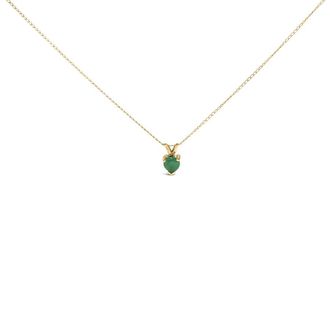 House of Brilliance 14K Yellow Gold 5X5 MM Heart Shaped Green Emerald Solitaire Pendant Necklace