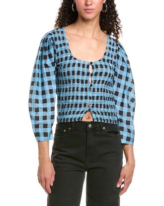 Ganni Ganni Smocked Silk-Blend Blouse
