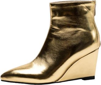 Generic Womens Pointed Toe Metallic Ankle Boots Wedge Heel Stylish Comfortable Slip Resistant Wear Resistant Durable For Party Evening Daily Fashion Leisure,G