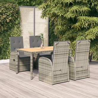 vidaXL Set Comedor De Jard&iacute;n 5 Piezas Con Cojines Rat&aacute;n Sint&eacute;tico Gris Vidaxl