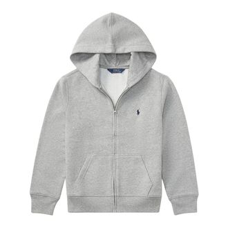 Polo Ralph Lauren Grey Cotton Blend Zip Hoodie with Logo Embroidery