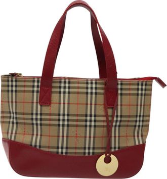 Burberry Haymarket Beige Canvas Handbag (Pre-Owned)