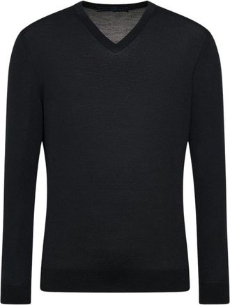 Kiton Zwarte wollen trui met V-hals - Heren - V-hals truien - Blauw - 2XL - Wol - Truien & Vesten