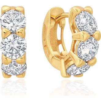 Crislu Brilliant Round Cut Cubic Zirconia Huggie Hoop Earrings in 18Kyg/Clear Stone at Nordstrom