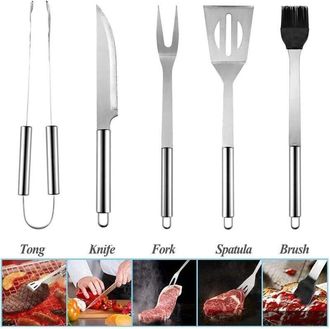OEM Kit Barbecue - Acero Inoxidable 304 - Para Exterior Jard&iacute;n Camping P&iacute;cnic - 5 Piezas Con Bolsa Transporte