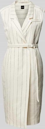 HUGO BOSS Knielanges Leinenkleid in Wickel-Optik Modell Drupe in Offwhite, Größe 36