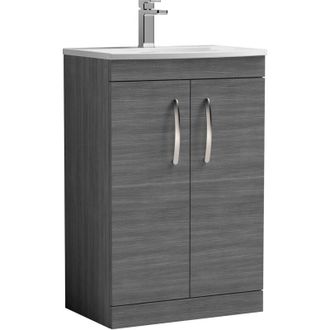Nuie Nuie - Athena Floor Standing 2-Door Vanity Unit with Basin-4 600mm Wide - Anthracite Woodgrain