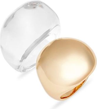 Open Edit Set of Two Domed Rings in Clear- Gold at Nordstrom, Size 7