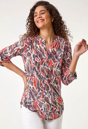Roman Abstract Print Burnout V-Neck Stretch Shirt