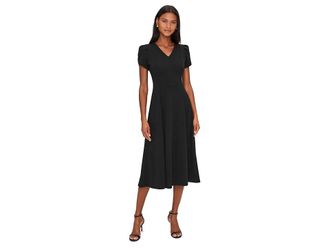 Calvin Klein Tulip Sleeve Scuba Crepe Aline Midi Womens Dress Black : 12, Polyester/Spandex