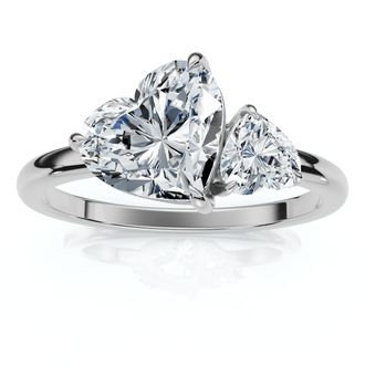 Pompeii3 1 1/2Ct Heart Cut Toi et Moi Diamond Ring 14k Gold or Pt Lab Grown