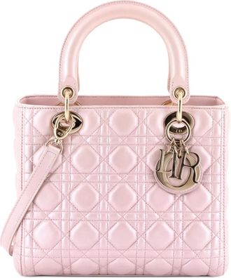 Dior Lady Dior Bag Cannage Quilt Metallic Leather Medium satchel - Roze