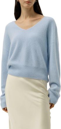 LilySilk Brushed V-Neck Cashmere Sweater in Illusion Blue at Nordstrom, Size Large