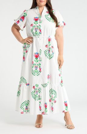 Sugarlips Floral Alna Shirtdress in White-Green-Multi at Nordstrom, Size 1X