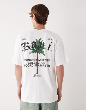 Karl Kani T-shirt oversize bianca con stampa di palma sul retro e sul petto-Bianco