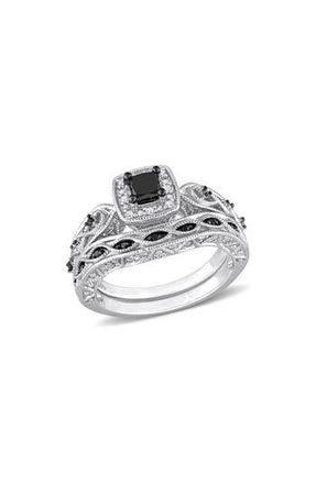 Delmar Black & White Diamond Wedding Band & Engagement Ring Set at Nordstrom Rack, Size 7