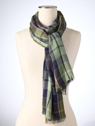 Talbots Hunting Plaid Oblong Scarf - Dark Olive - 001 Talbots