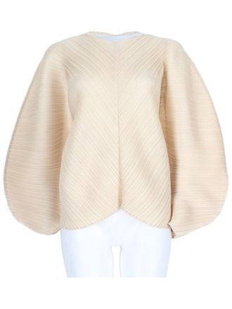 Pleats Please Issey Miyake Beige Pleated Voluminous Sleeve Polyester Blouse