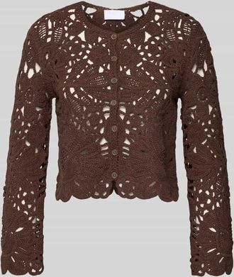 Jake*s Cardigan aus H&auml;kelspitze mit Rundhalsausschnitt in Dunkelbraun, Gr&ouml;&szlig;e XXL