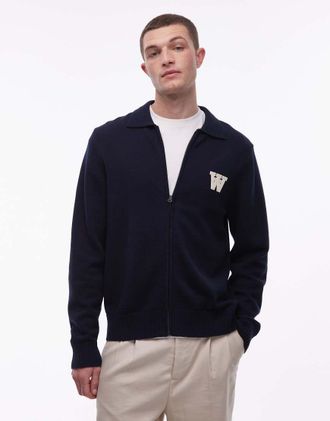 Wood Wood Double A By Wood Wood - Cardigan blu navy con zip
