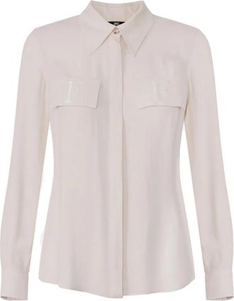 Elisabetta Franchi Overhemden, Dames, Wit, M, Katoen, Stijlvol Overhemd