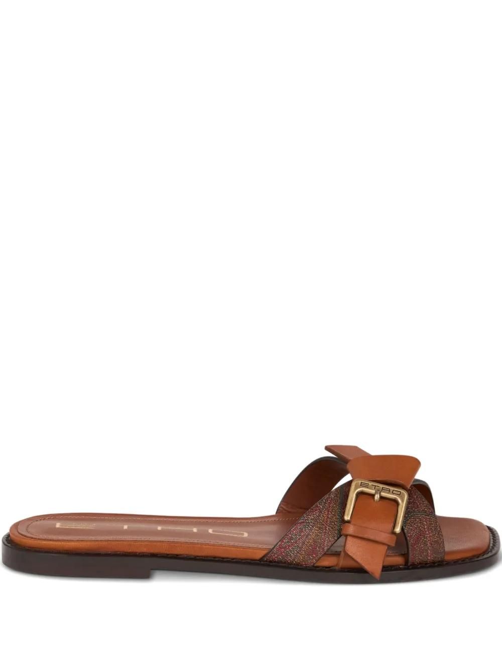 【関税・送料込み】ETRO SANDALS BROWN LEATHER SLIDES Etro Slides Size 36 EU: Elegant Brown Leather