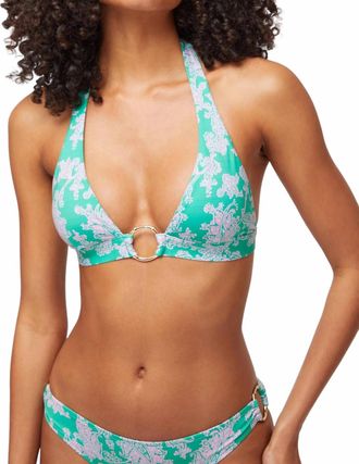 Heidi Klein Womens Santa Rosa Ring Halterneck Bikini In Teal Print