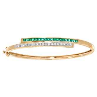 Diamant L'&eacute;ternel Womens 9ct Yellow Gold 0.10ct Diamond And Emerald Double Row Bangle - One Size